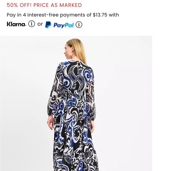 LOFT Blue Black A-Line Bishop Sleeve Dress size 14 - Picture 2 of 3